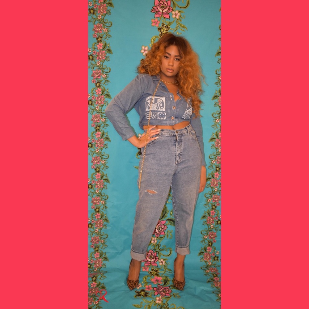 Vintage African Print Jean Crop Top